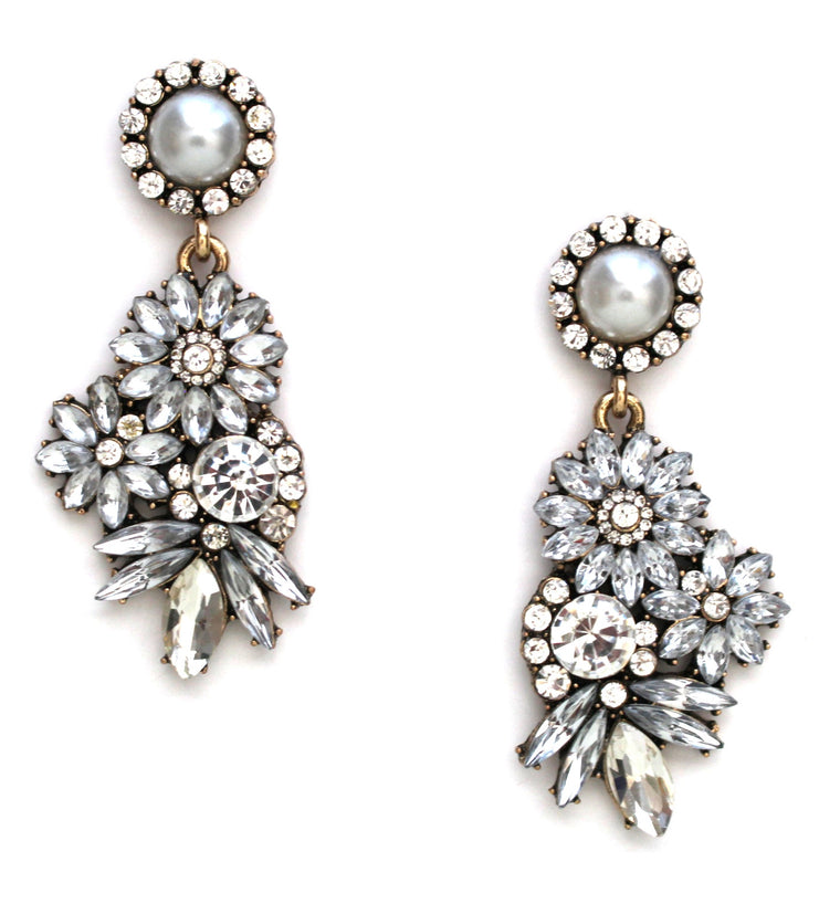 Pearl & Crystal Floral Motif Earrings