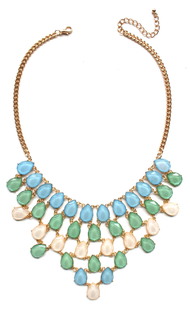 Draped Jewel Statement Necklace- Blue