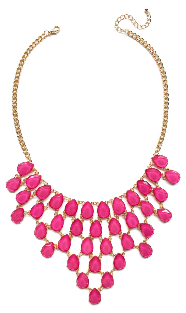Draped Jewel Statement Necklace- Fuchsia