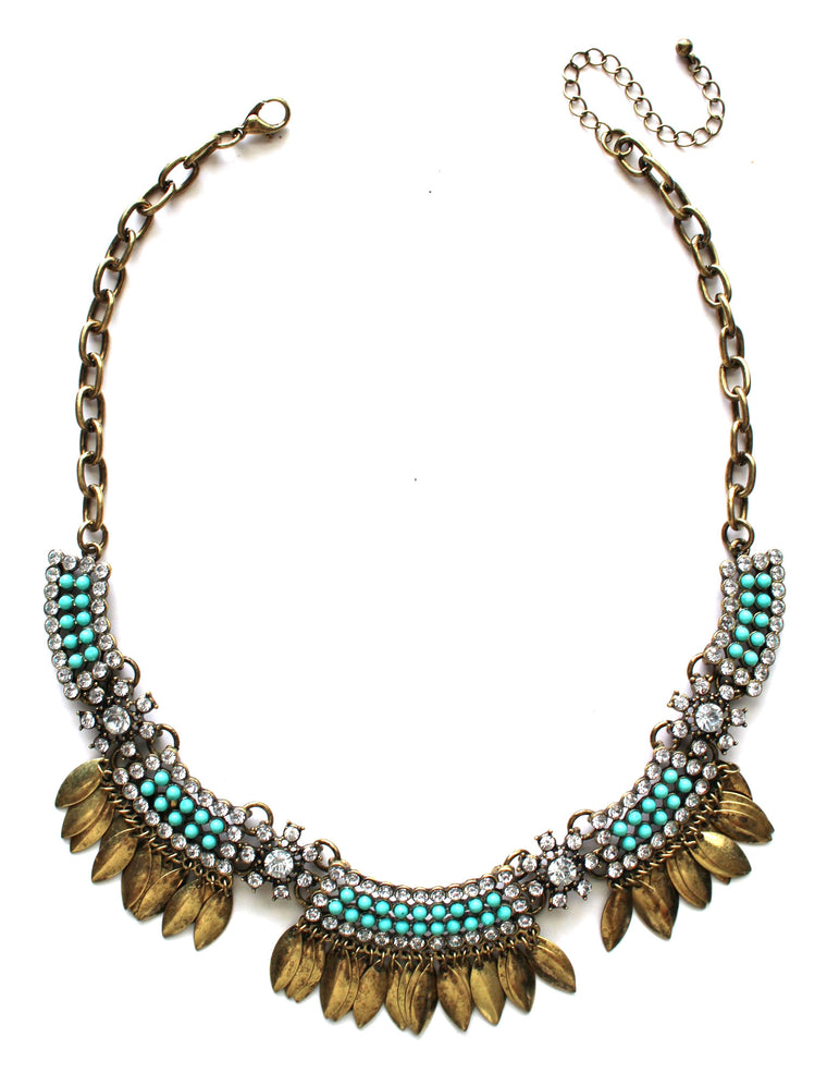 Golden Boho Fringe Necklace- Mint