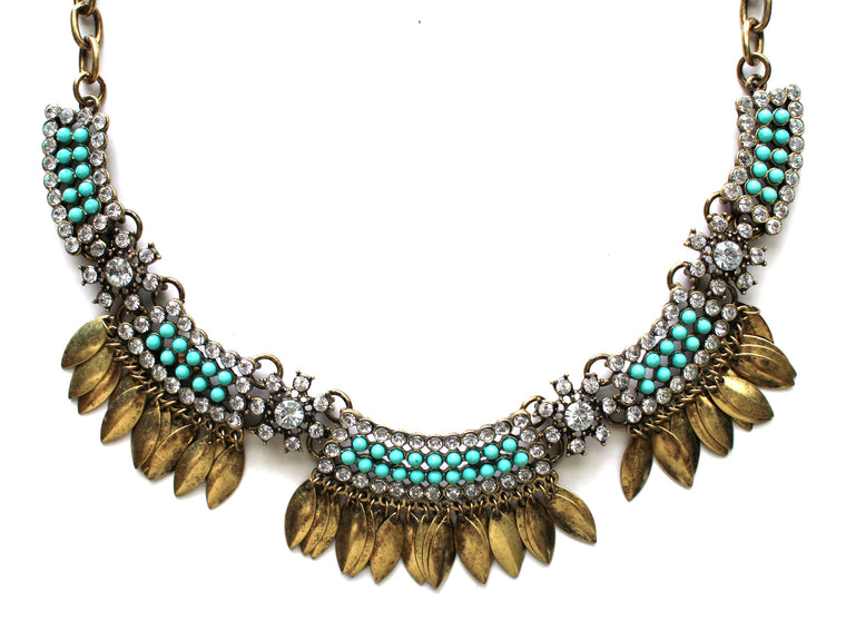 Golden Boho Fringe Necklace- Mint