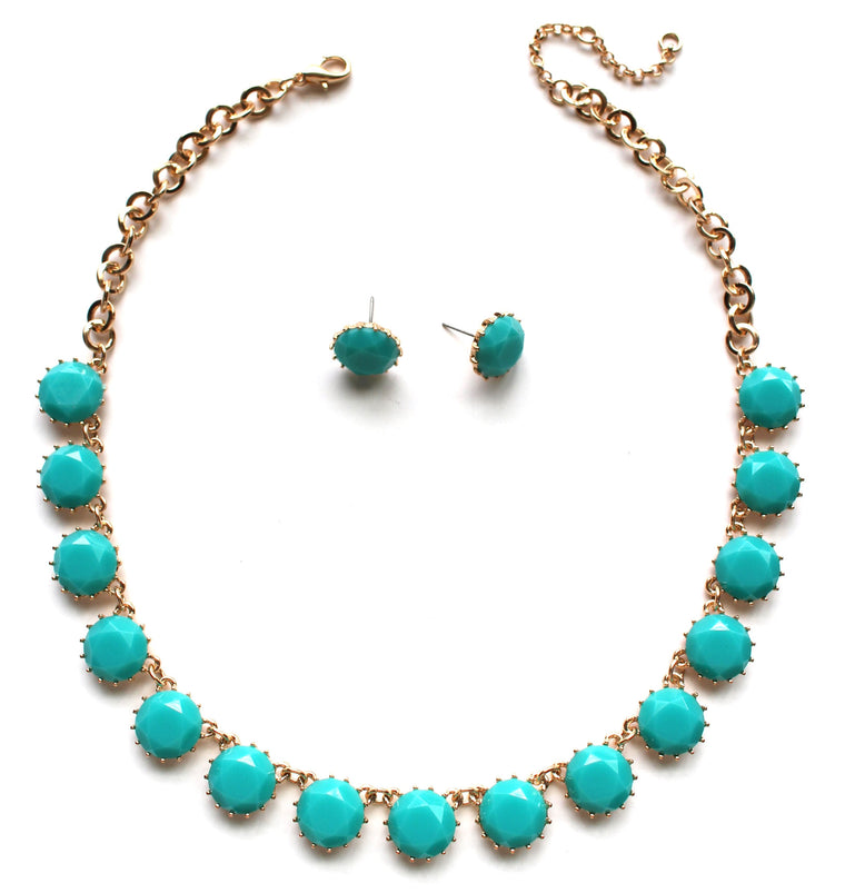 Classic Stone Necklace & Earring Set- Turquoise
