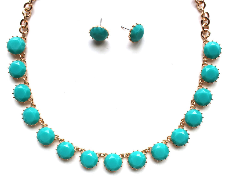 Classic Stone Necklace & Earring Set- Turquoise