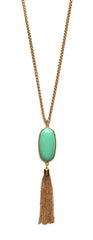 Long Chain & Stone Tassel Necklace- Mint