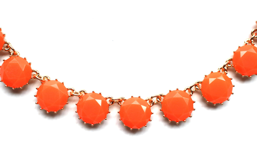 Classic Stone Necklace & Earring Set- Neon Orange
