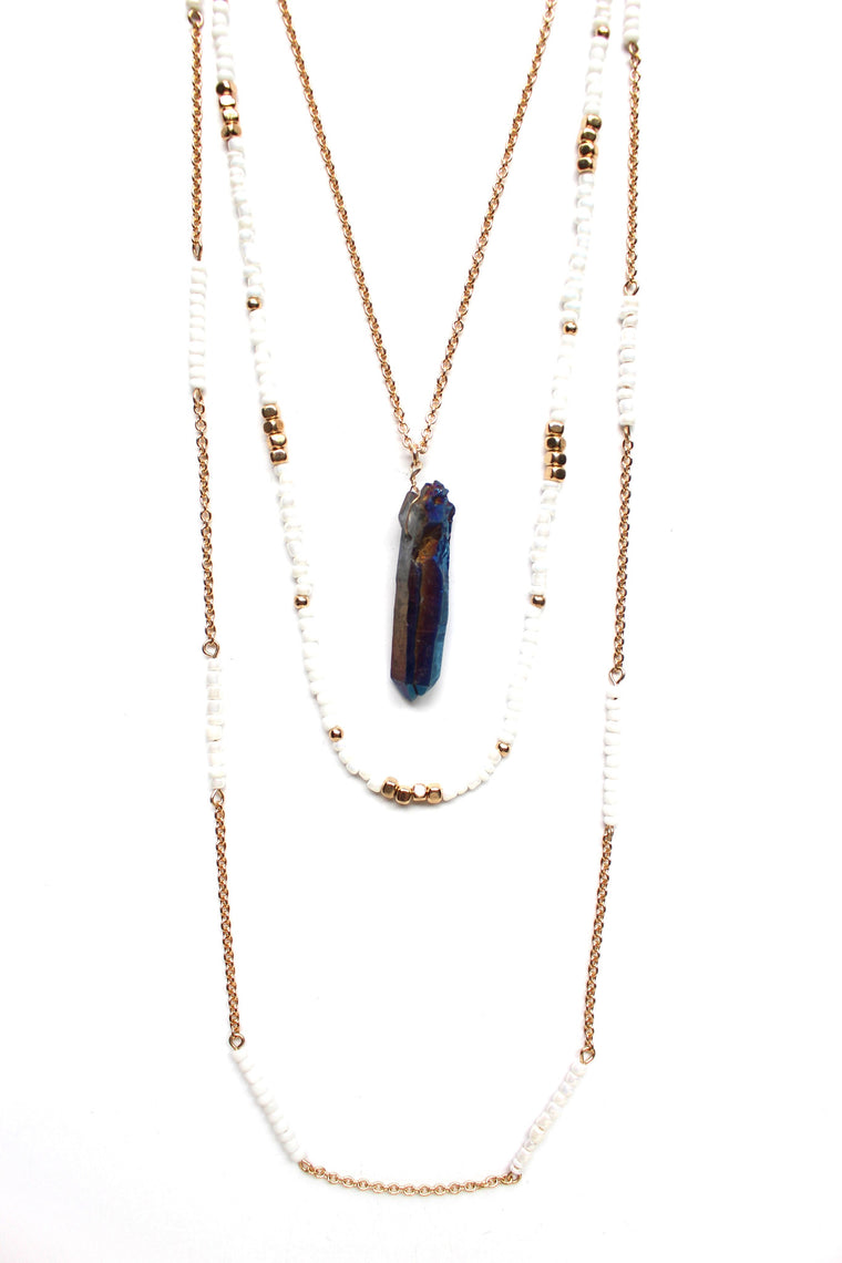Beads & Chains Layered Necklace- White