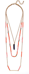 Beads & Chains Layered Necklace- Orange/Pink