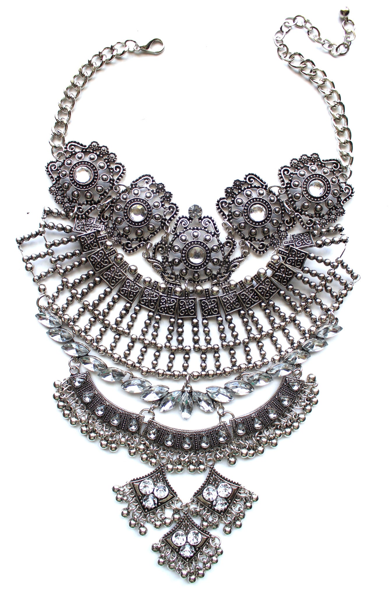 Antiqued Metal & Crystal Detail Necklace KAY K COUTURE