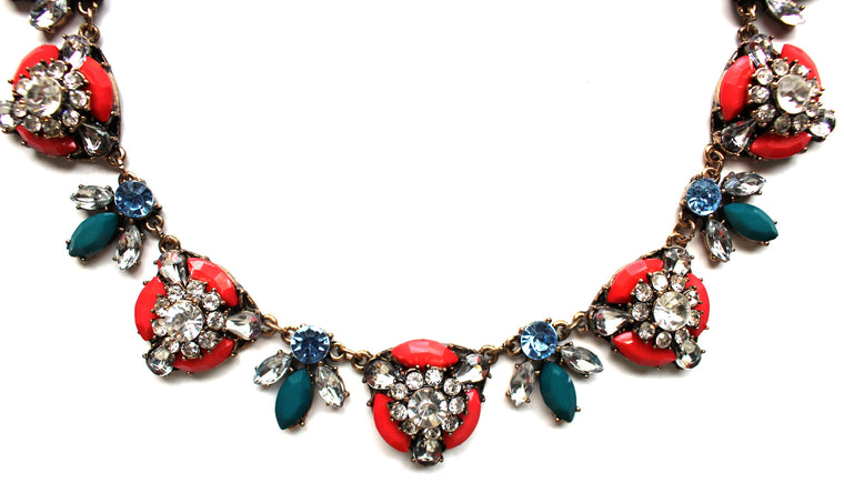 Coral Floral Statement Necklace