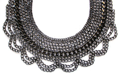Draped In Chains Bib Necklace- Gunmetal