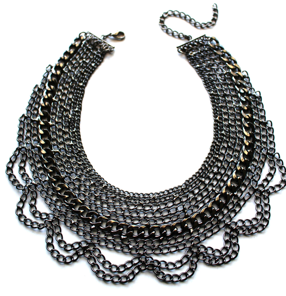 Draped In Chains Bib Necklace- Gunmetal