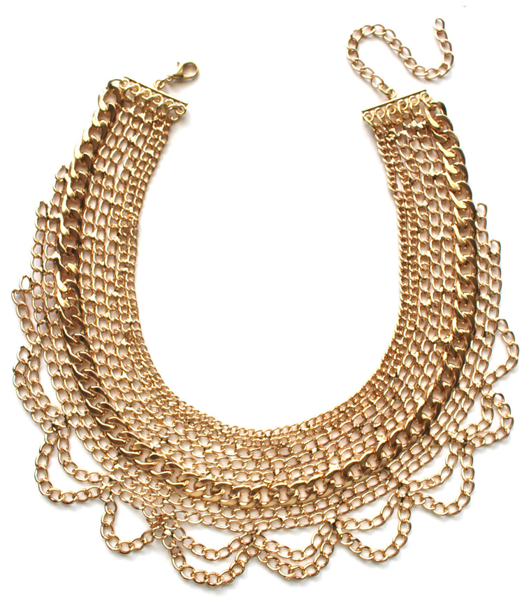Draped In Chains Bib Necklace- Gold