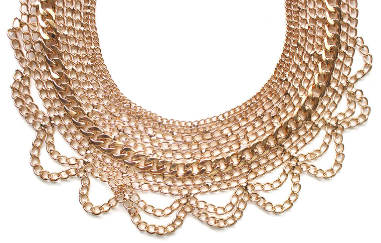 Draped In Chains Bib Necklace- Gold