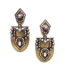 Golden Metal Studded Pearl Earrings