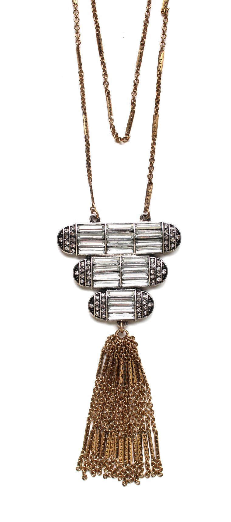Deco Crystal Tassel Layered Long Necklace