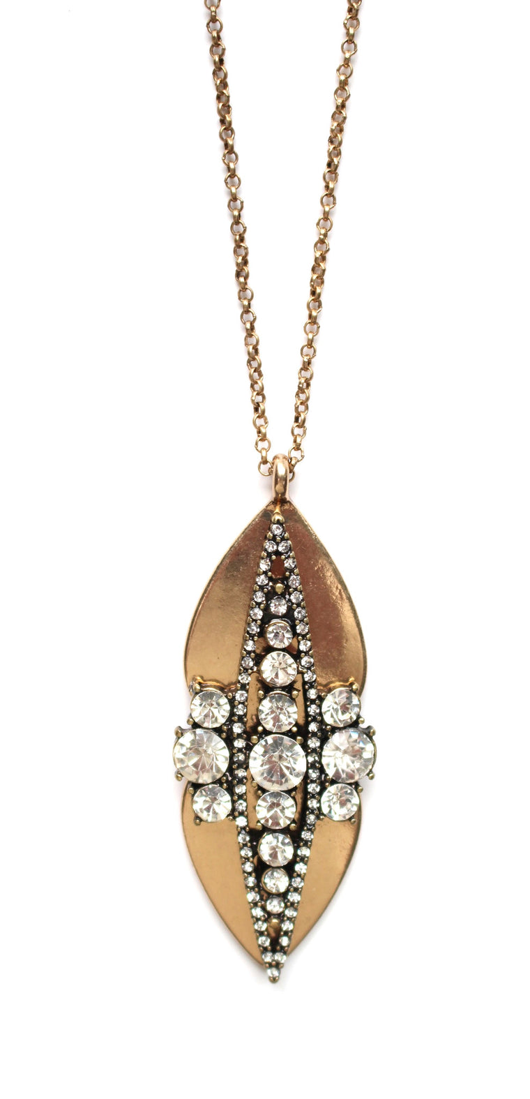 Crystal Studded Metal Long Necklace