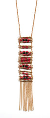 Stacked Beads & Tassels Necklace- Red