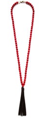 Beaded Leather Tassel Long Necklace- Red