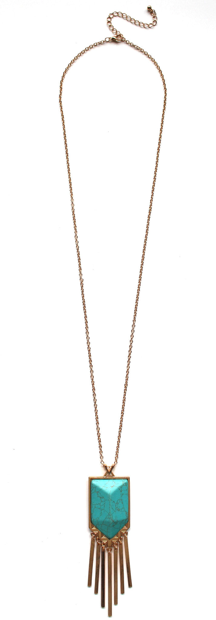 Turquoise Stone Metal Fringe Necklace