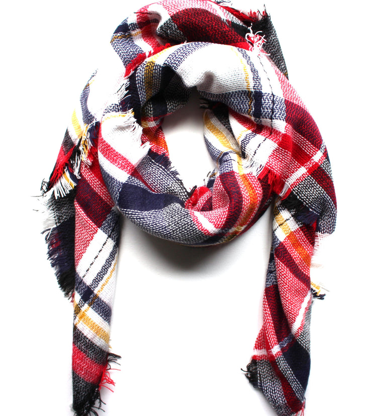 Mad For Plaid Blanket Scarf- Red/Blue