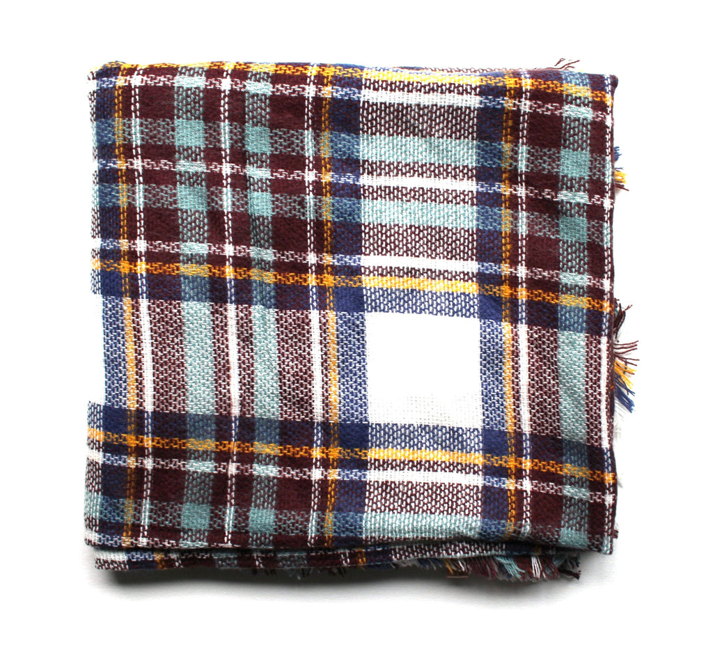 Mad For Plaid Blanket Scarf- White Multi