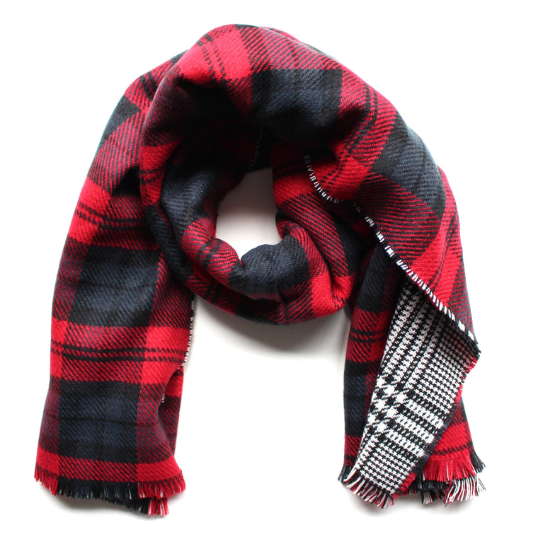 Mad For Plaid Reversible Blanket Scarf- Red