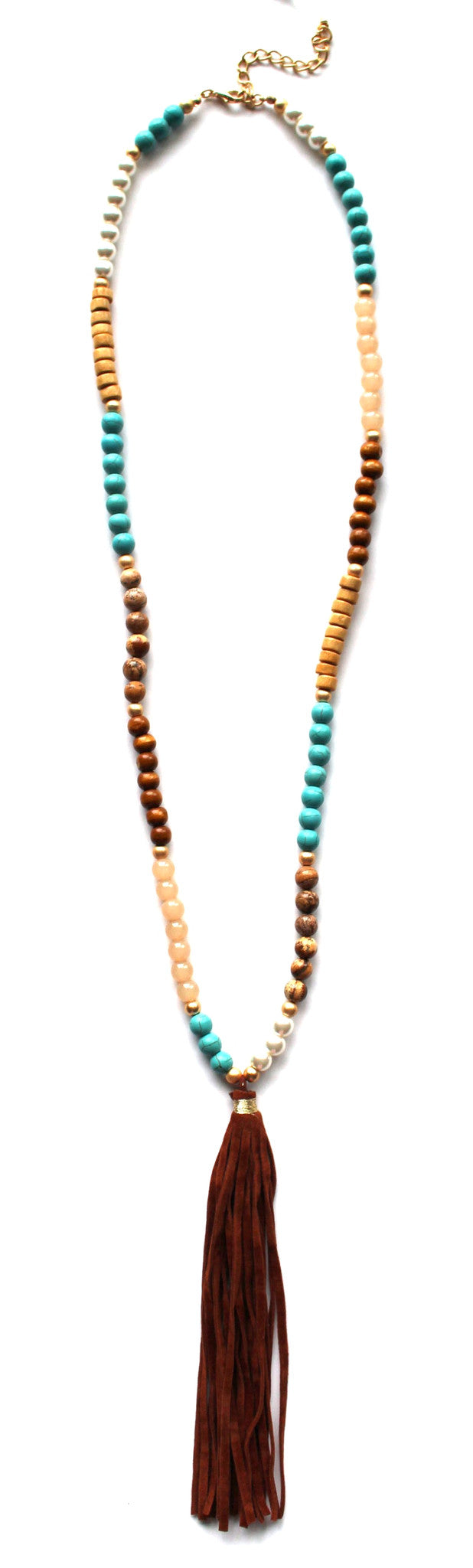 Southern Belle Beaded Velvet Tassel Necklace- Brown
