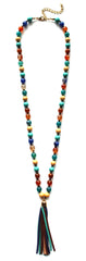 Colorful Beads & Tassels Necklace- Multi Turquoise