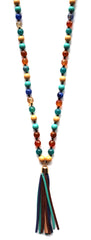 Colorful Beads & Tassels Necklace- Multi Turquoise