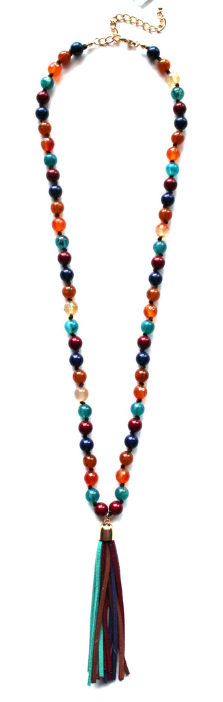 Colorful Beads & Tassels Necklace- Multi Navy