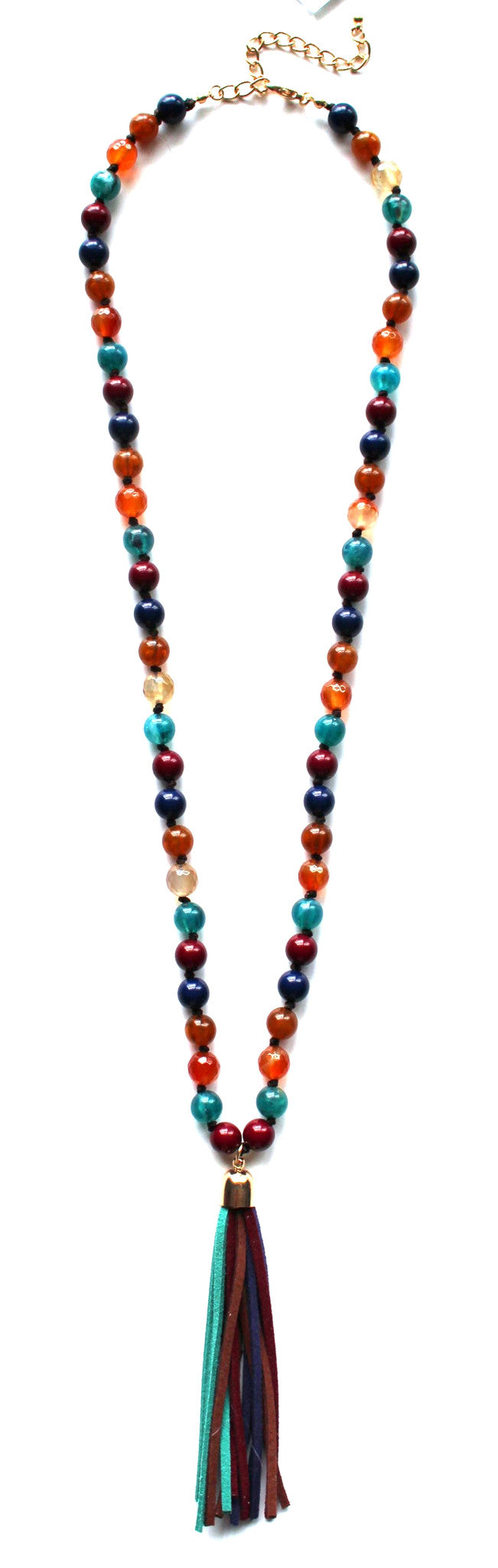 Colorful Beads & Tassels Necklace- Multi Navy