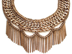 Draped In Metal Fringe Necklace- Antiqued Gold