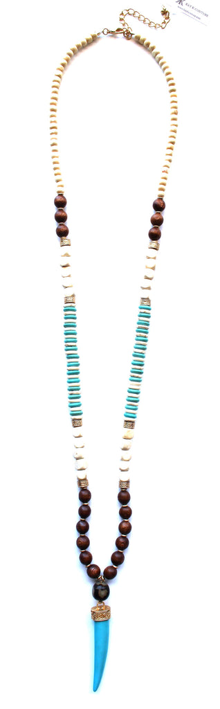Mix Bead Horn Pendant Necklace