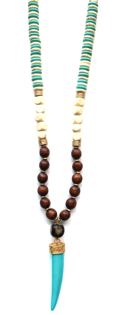Mix Bead Horn Pendant Necklace