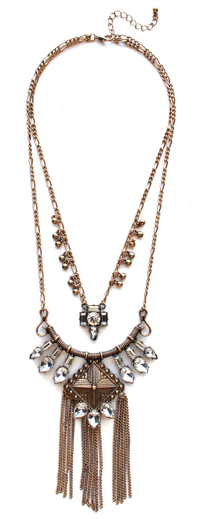 Layered Crystal Armor Tassel Necklace