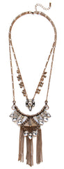 Layered Crystal Armor Tassel Necklace