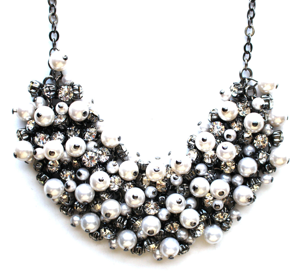 Pearl & Crystal Cluster Necklace