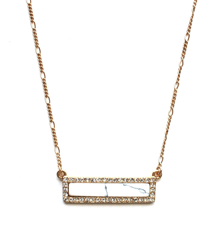 Bling Marble Bar Dainty Necklace- White