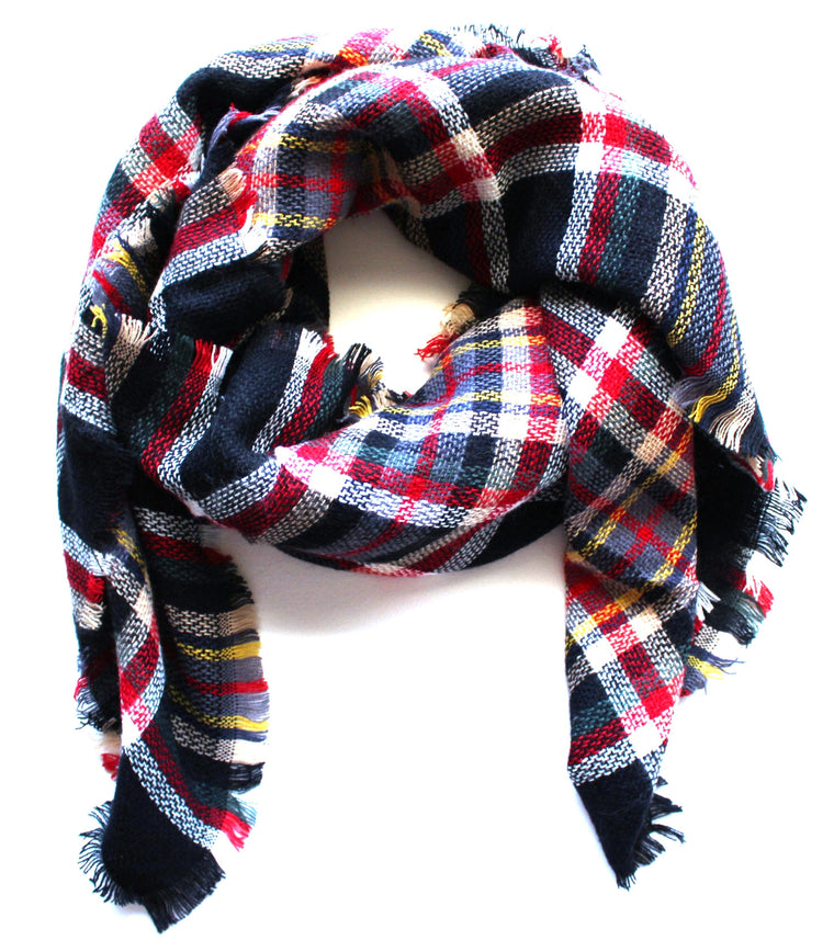 Mad For Plaid Blanket Scarf- Black Multi