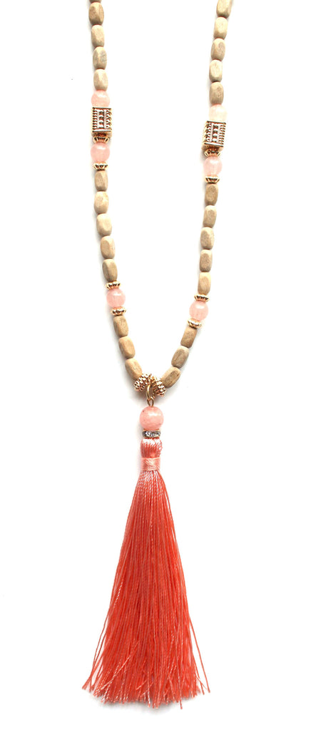 Southern Stone Tassel Necklace- Peach