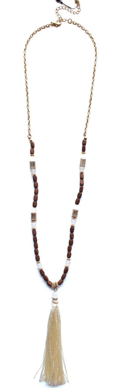 Southern Stone Tassel Necklace- Brown