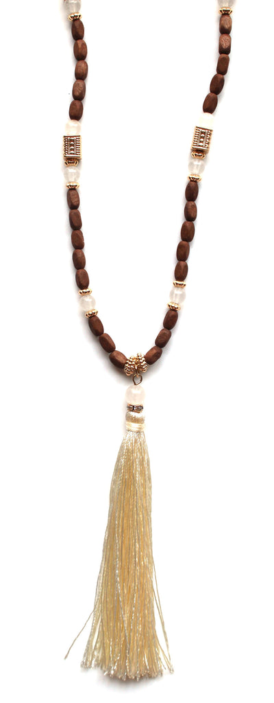 Southern Stone Tassel Necklace- Brown