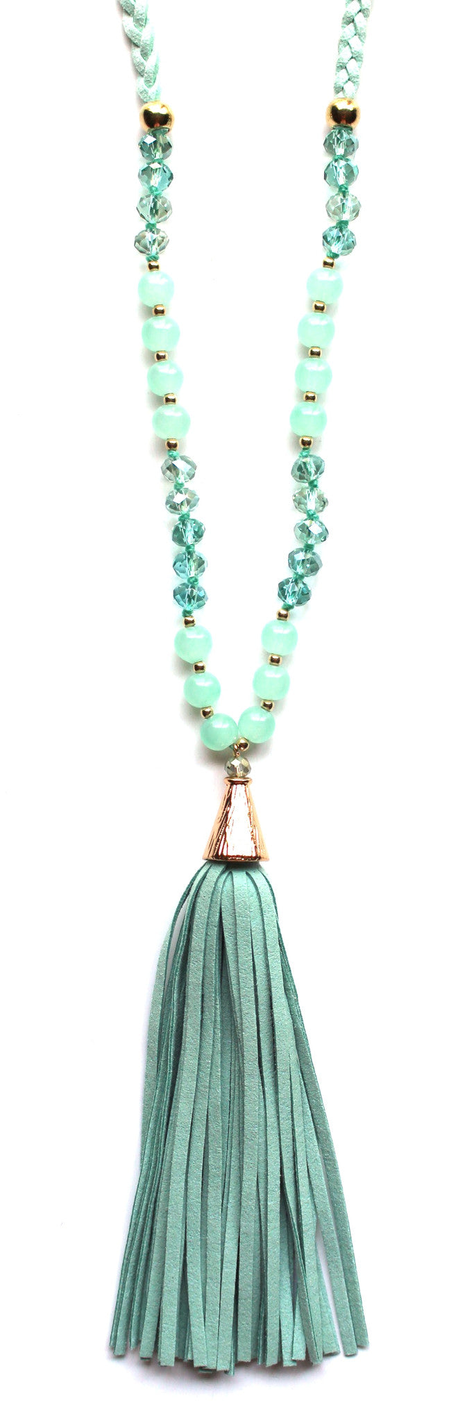 Braided Suede Tassel Necklace- Mint