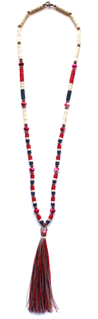 Red White & Tassel Necklace