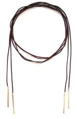 Double Tie Choker Necklace- Brown