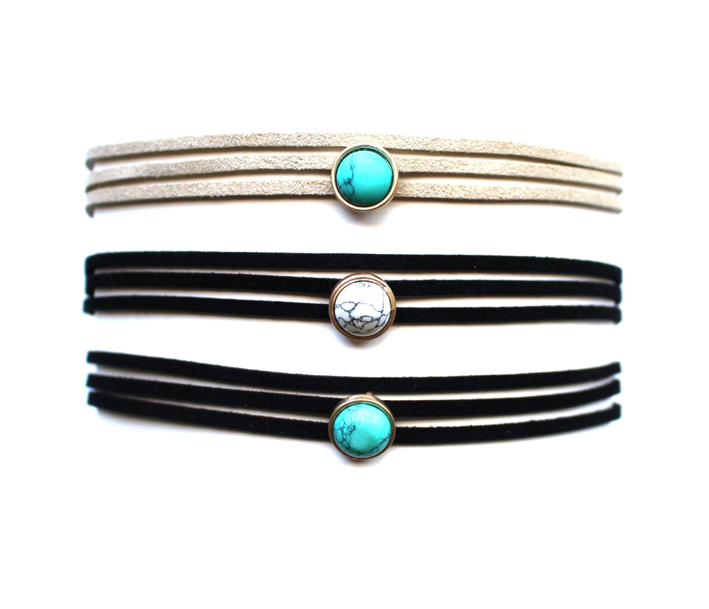 Marble Dot Choker Necklace- Black/Turquoise