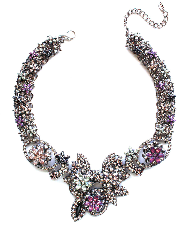 Luxe Floral Frosting Statement Collar Necklace