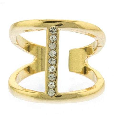 Vertical Crystal Bar Accent Ring- Gold