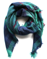 Mad For Plaid Blanket Scarf- Green Multi