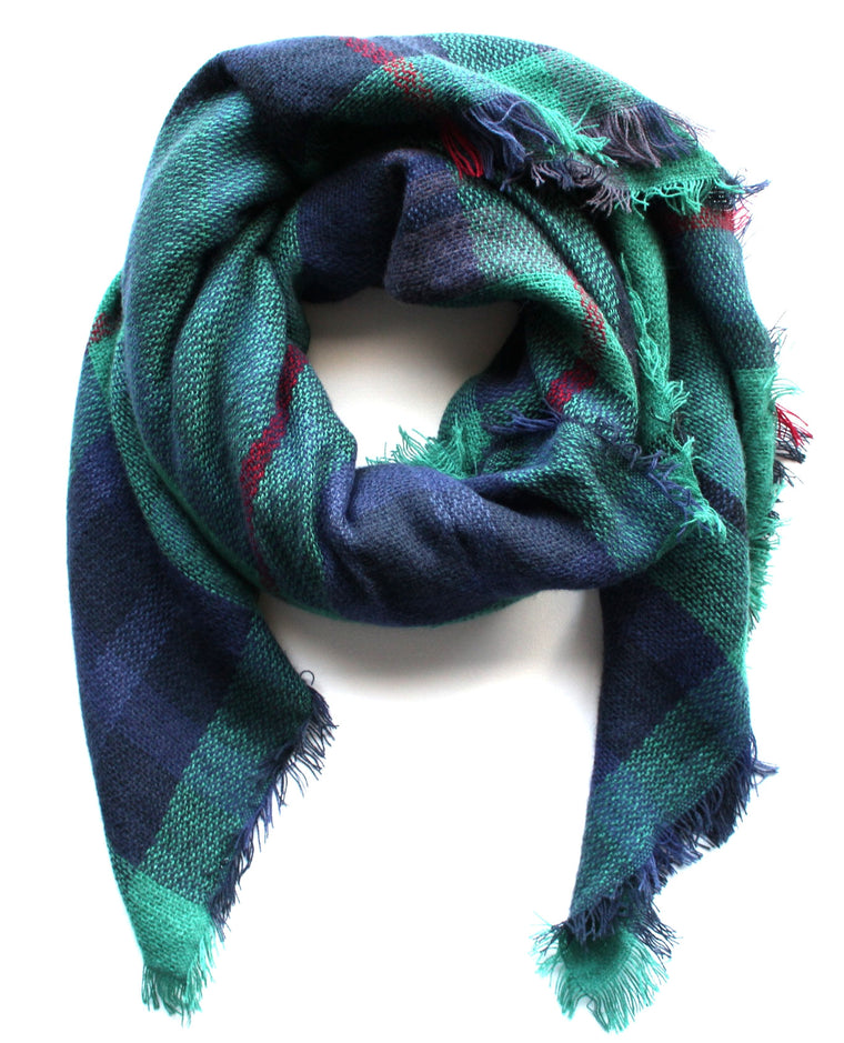 Mad For Plaid Blanket Scarf- Green Multi